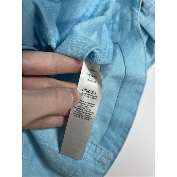 Chico's Jacket Woman's Size 0 Linen Aqua Blue 3/4 Roll Sleeve Button - Picture 3 of 4